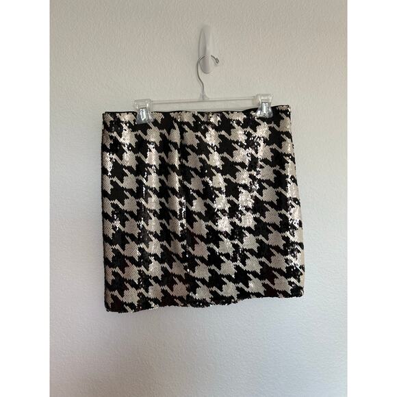 ASTR Black and White Sequins Houndstooth Mini Skirt - L - Picture 1 of 3